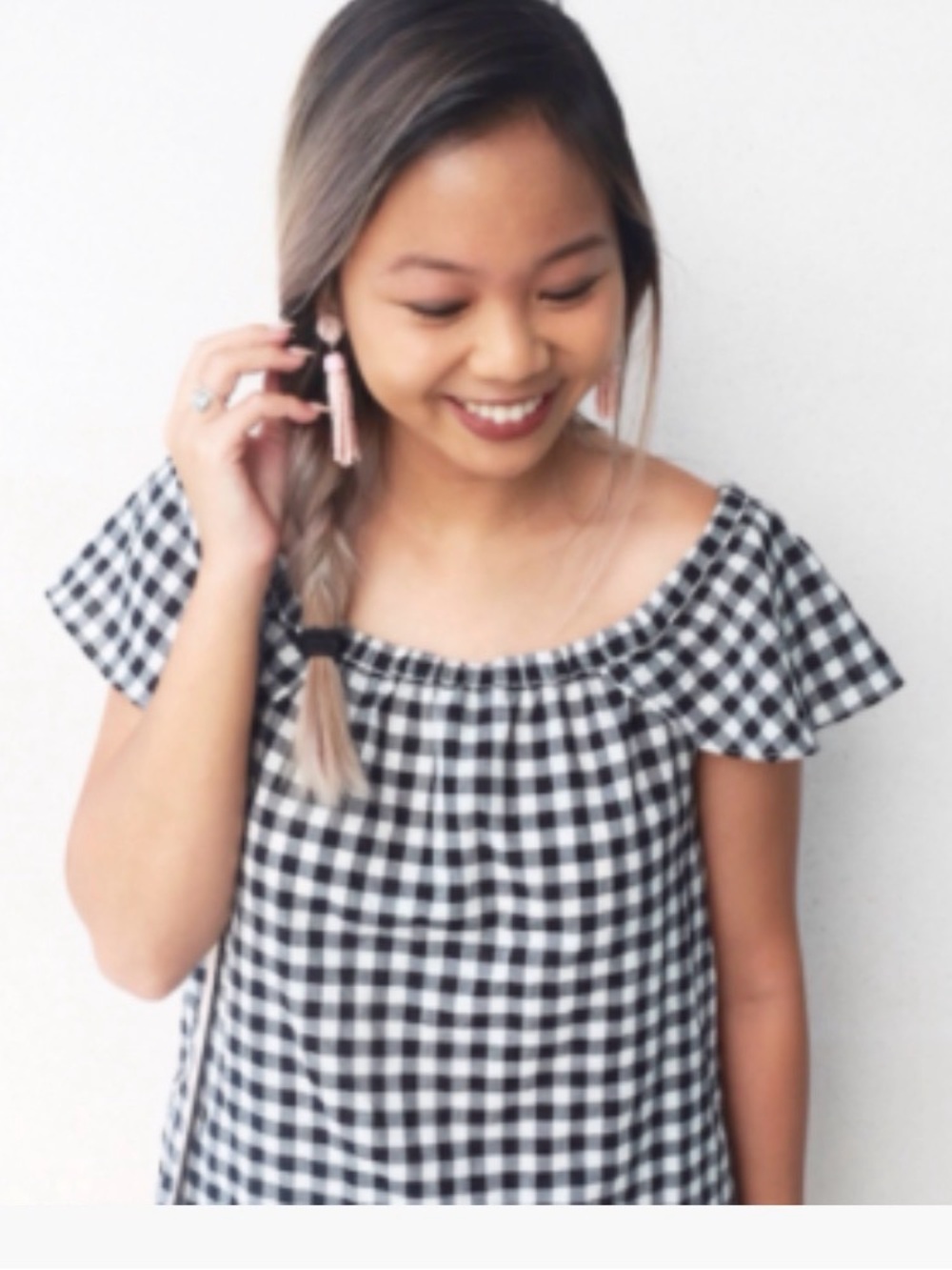 J. Crew Black & White Gingham Off-Shoulder Tunic Dress